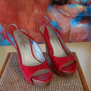 Jessica Simpson Astor Red Patent Peep-Toe Slingback Heel Size 9.5